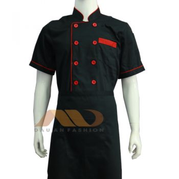Áo bếp tay ngắn màu đen viền đỏ